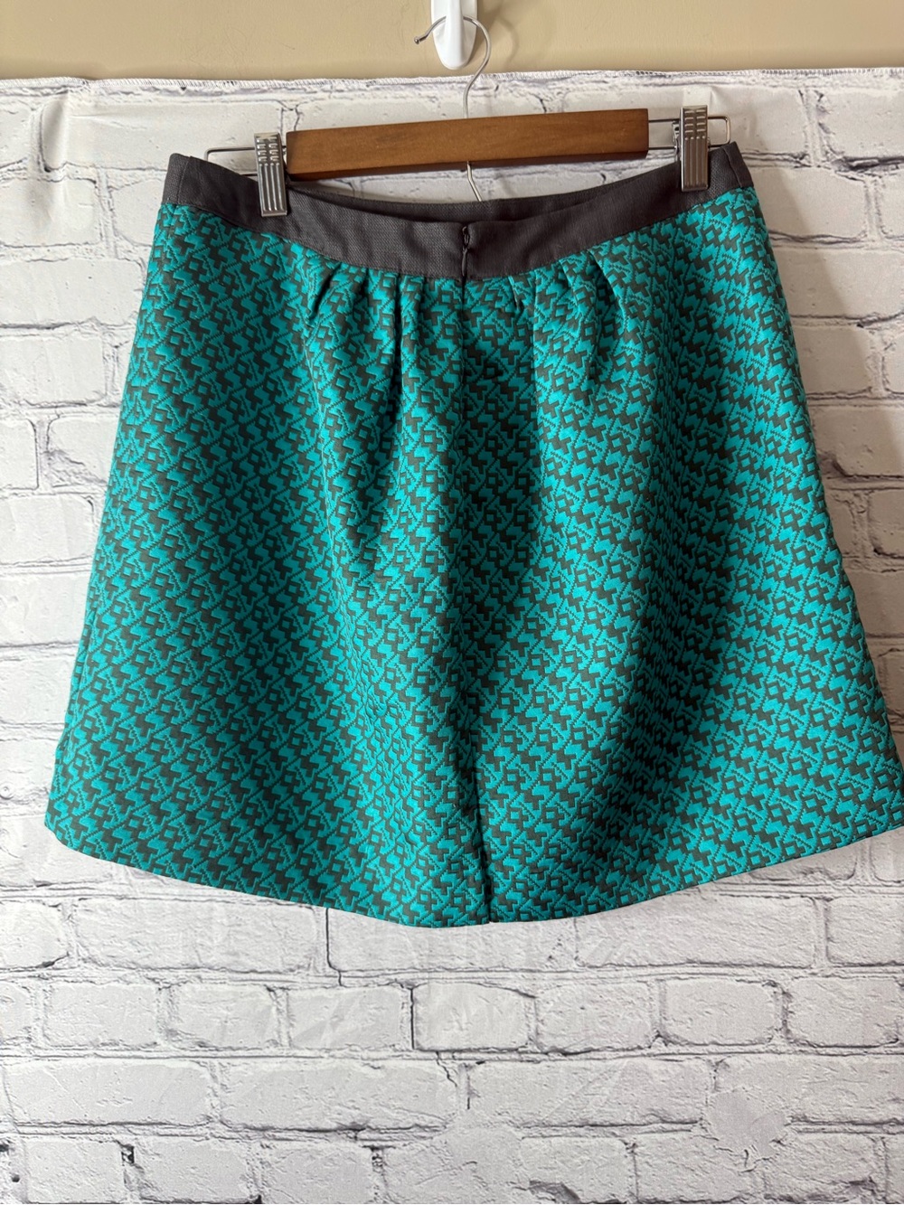 Mossimo Teal Patterned A-Line Skirt small